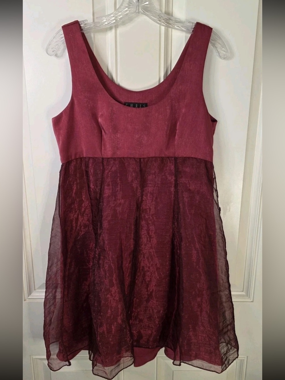 Y2K Vintage Babydoll Burgundy Sheer Overlay Party Dress Sleeveless Sz 8